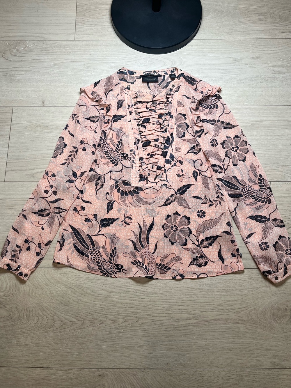 Scotch & Soda Tops Maison Scotch Floral  Lace Up Blouse Xs | Color: Peach